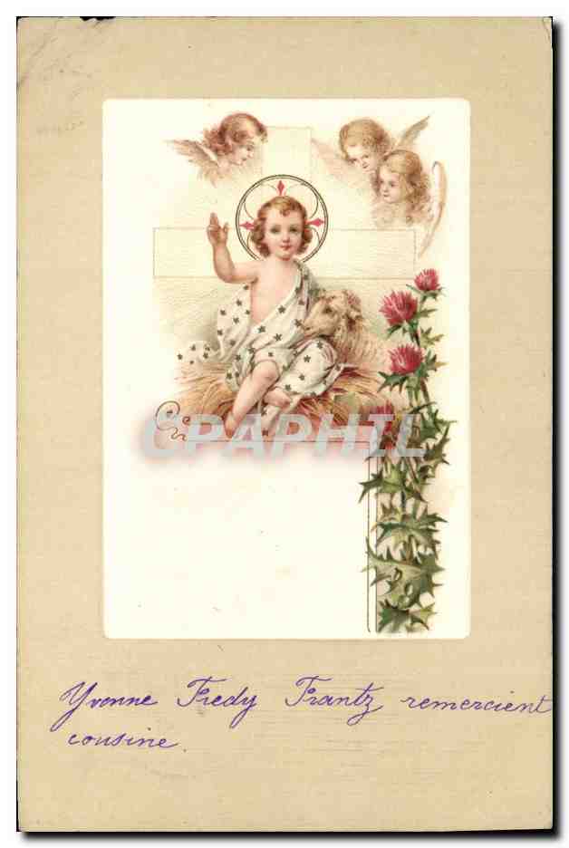 CPA Fantaisie Enfant Ange Agneau 