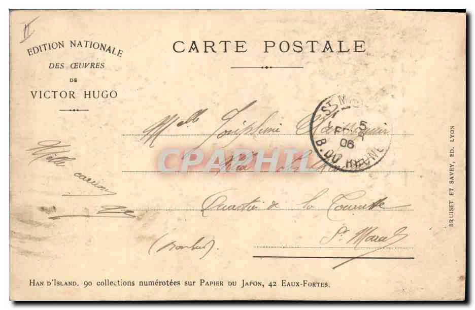 CPA Han d'Island Victor Hugo  — Verso