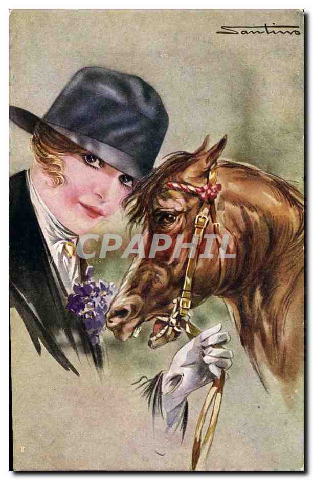 Jeune femme avec cheval — illustration — Santino