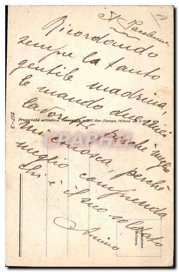 Jeune femme en tenue de cheval — éditeur Rev.Stampa Milano — n° 257-3 — Verso