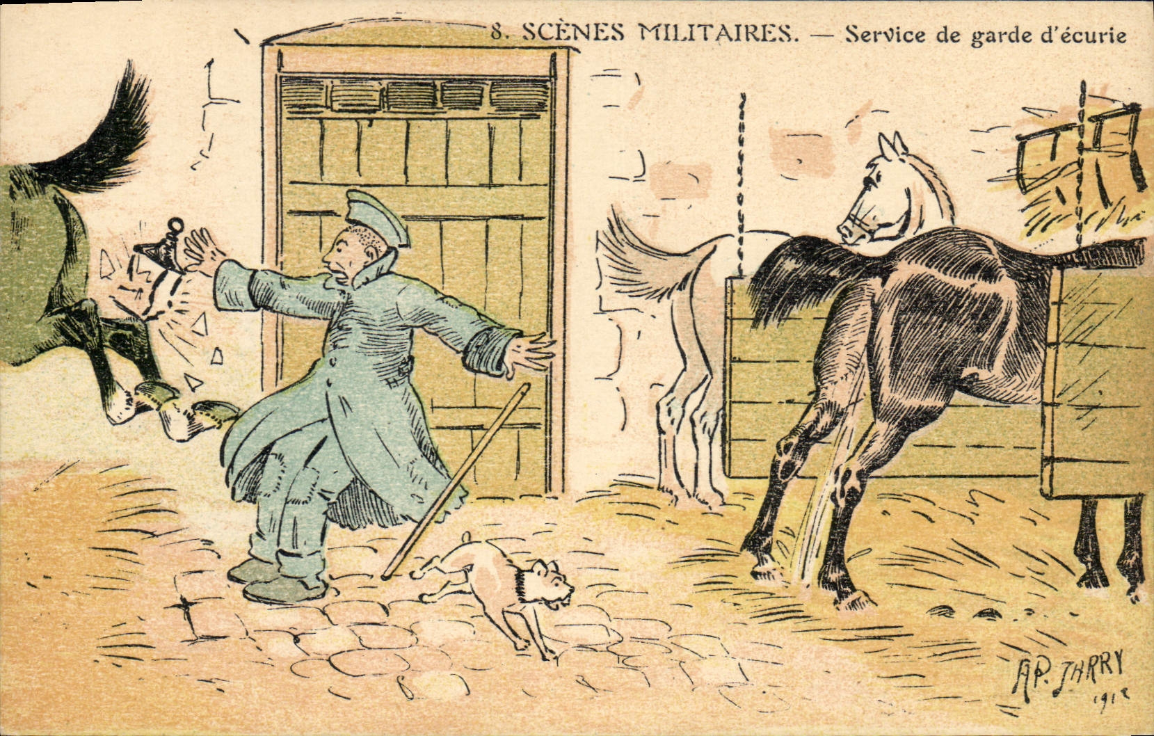 Scènes militaires — Service de garde d'écurie — AP JARRY 1912