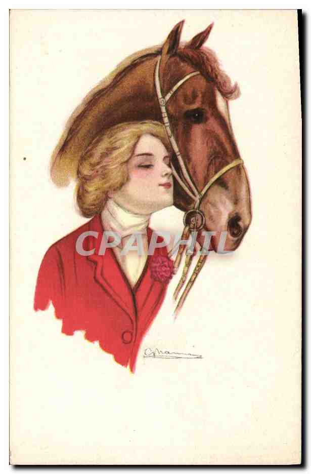 Jeune femme et cheval — illustration — Produzione Italiana Milano