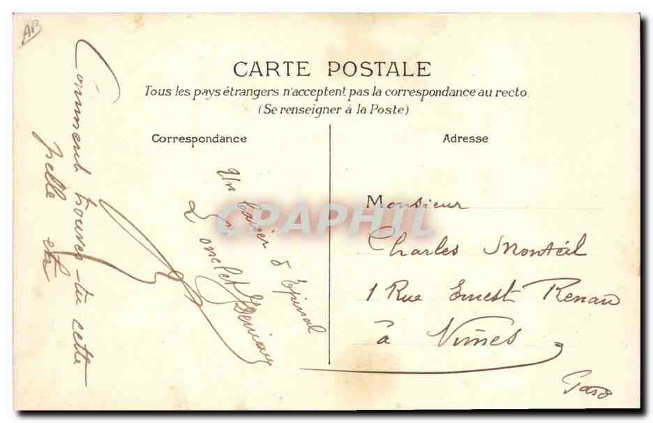 Soldat français et homme allongé — caricature humoristique — Juppé & Cie, Paris — Achterkant