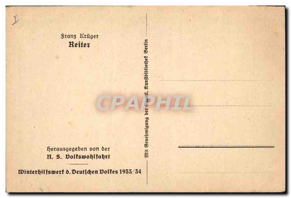 Deux cavaliers — édition de la Winterhilfswerk d. Deutschen Volkes 1933/34 — Franz Krüger, Berlin — Verso