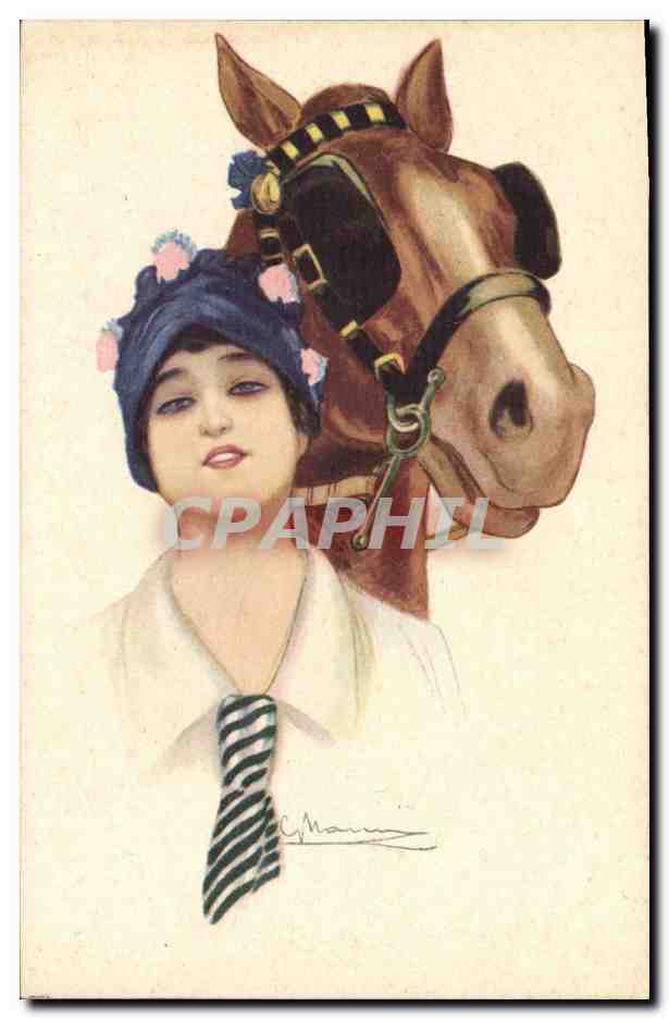 Jeune femme et cheval — illustration — C. Mauro, série 48-6