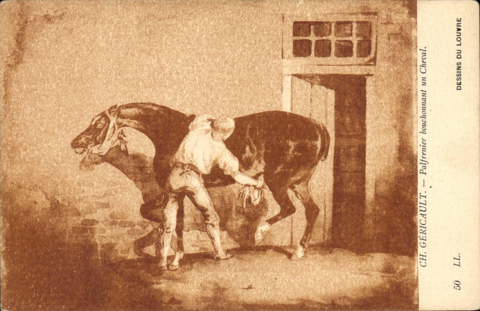 Palfrenier bouchonnant un Cheval — CH. GÉRICAULT — Dessins du Louvre