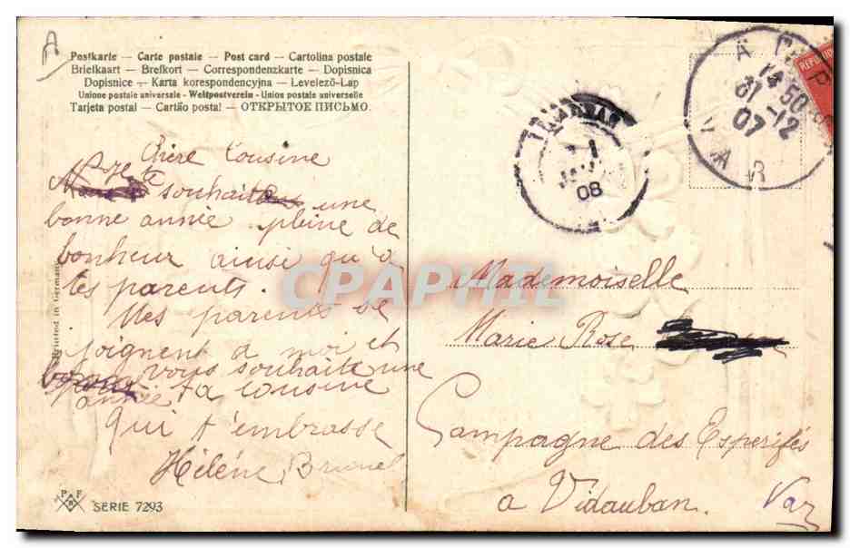 CPA Fantaisie Fleurs Annee 1908 Trefles  — Verso