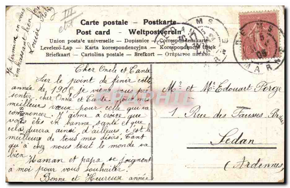 CPA Fantaisie Fleurs Annee 1906  — Verso
