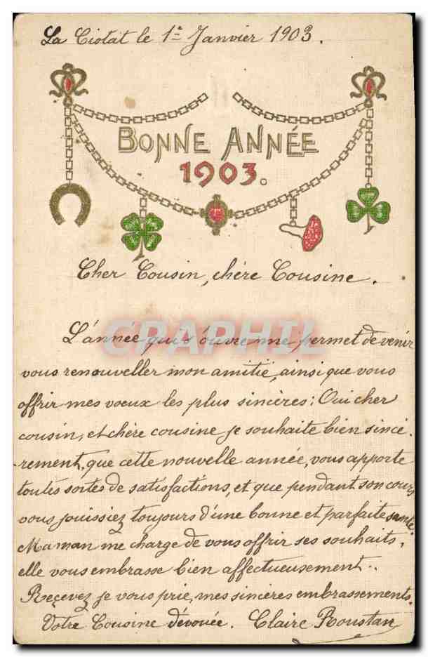 CPA Fantaisie Fleurs Annee 1903 Fer a cheval Trefle (carte toilee) 