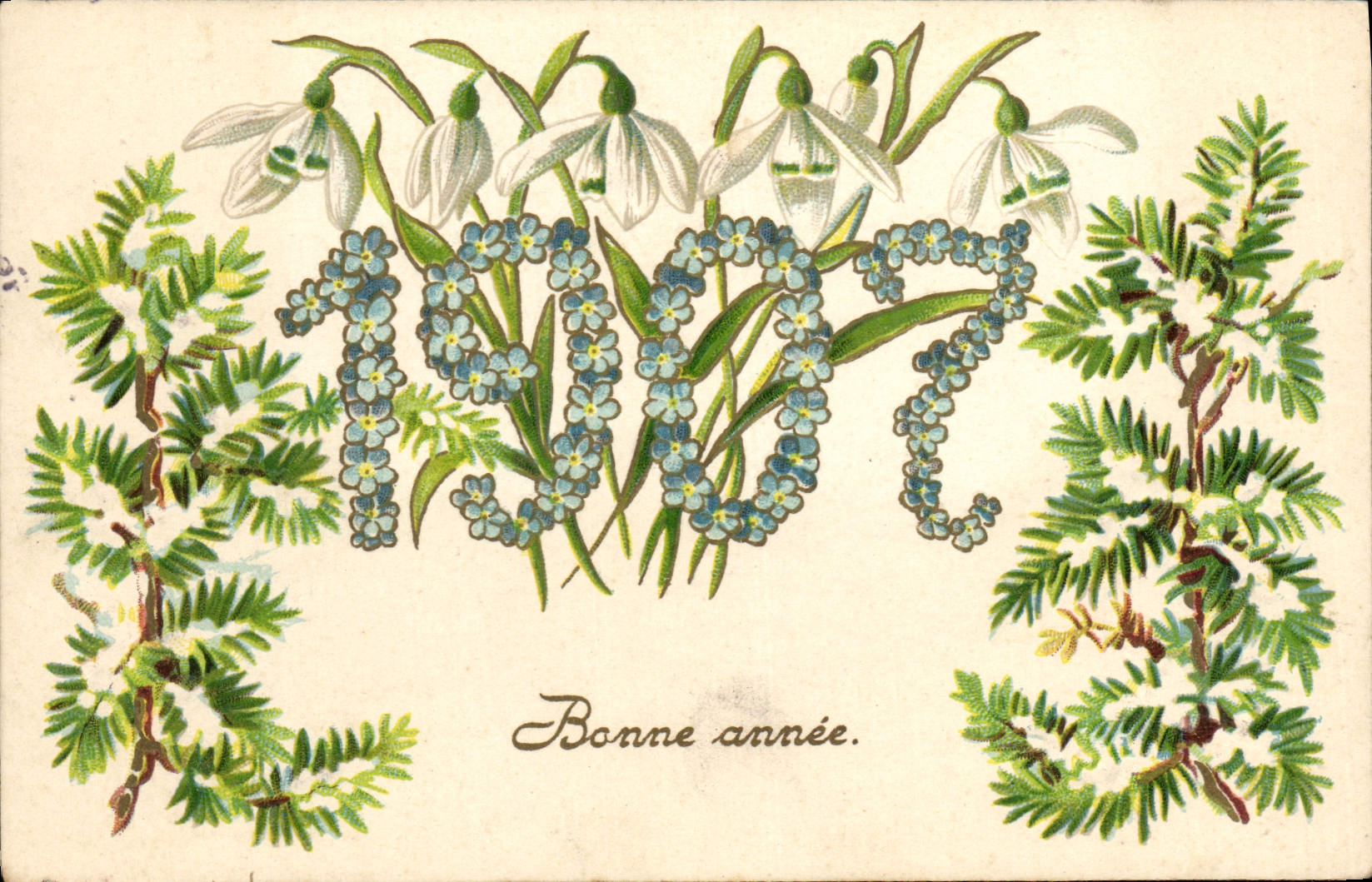 Spring Flowers — 1907 — Happy New Year — publisher not visible