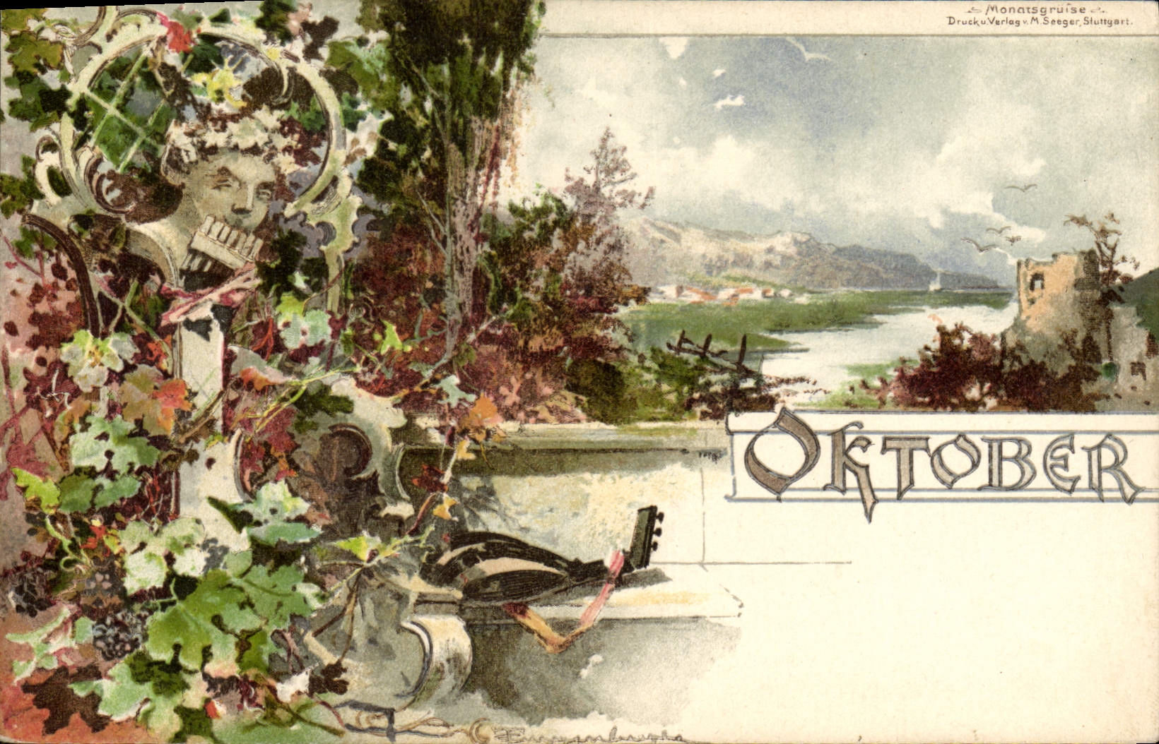 Vue d'automne — Oktober — éditeur Monatsgrüsse, Stuttgart