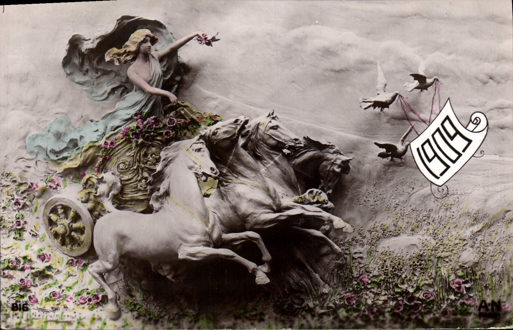 Déesse en char tiré de chevaux — 1919 — AIN, éditeur BIE