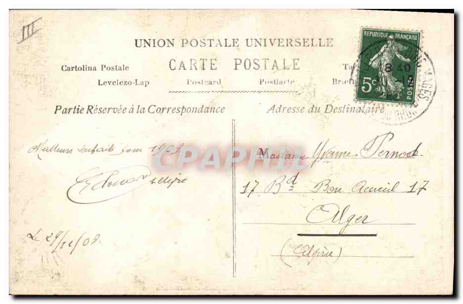 Déesse en char tiré de chevaux — 1919 — AIN, éditeur BIE — Verso