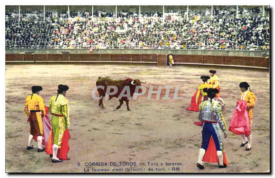 CPA Corrida Course de taureaux Toro y toreros Le taureau vient de sortir du toril 