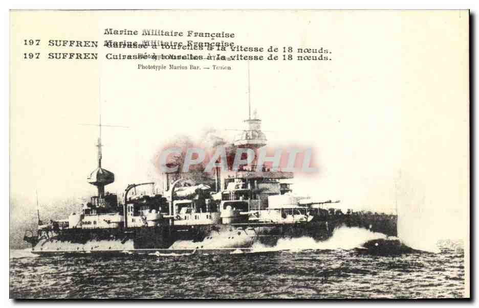 CPA Bateau de Guerre Suffren Cuirasse a tourelles 