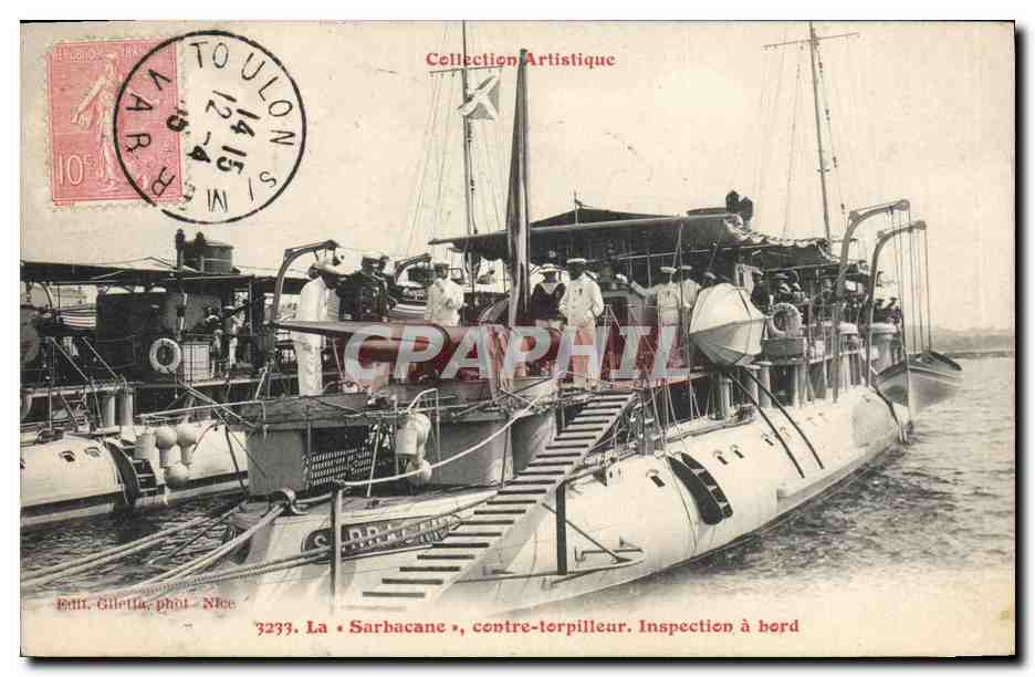 La « Sarbacane », contre-torpilleur — Inspection à bord — Édit. Giletta, phot. Nice, n° 3233