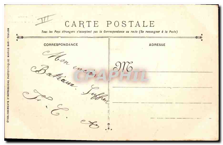 CPA Bateau de Guerre Suffren Cuirasse a tourelles Avion Aviation  — Verso