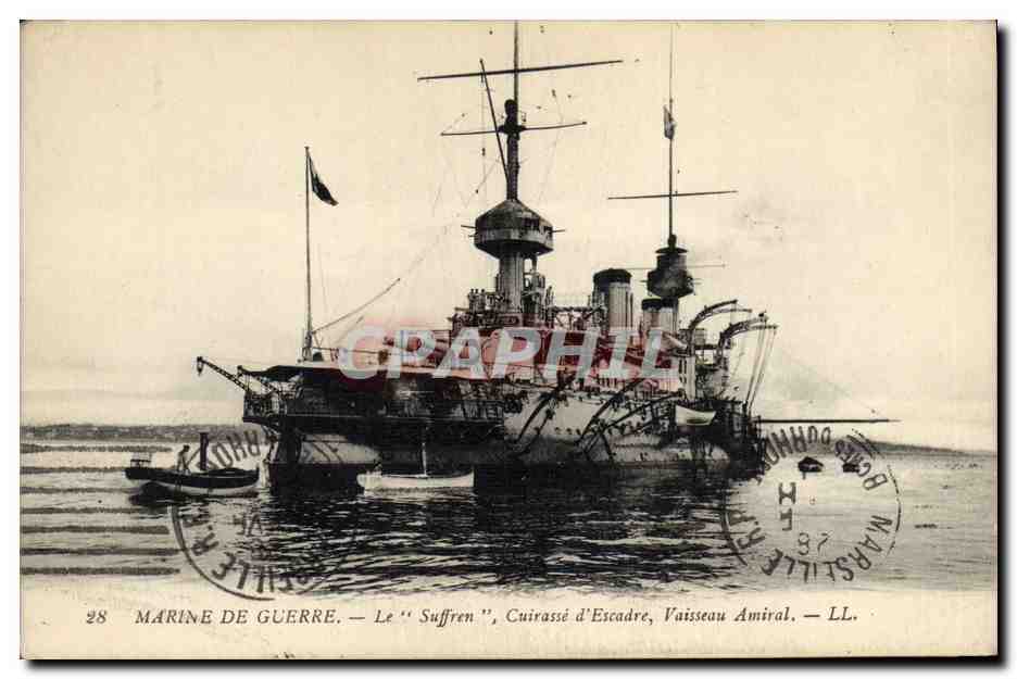 Le "Suffren" — Cuirassé d'Escadre, Vaissseau Amiral — LL. — Éditeur : LL. (Lithographie Léon Lévy ?) — N° 28