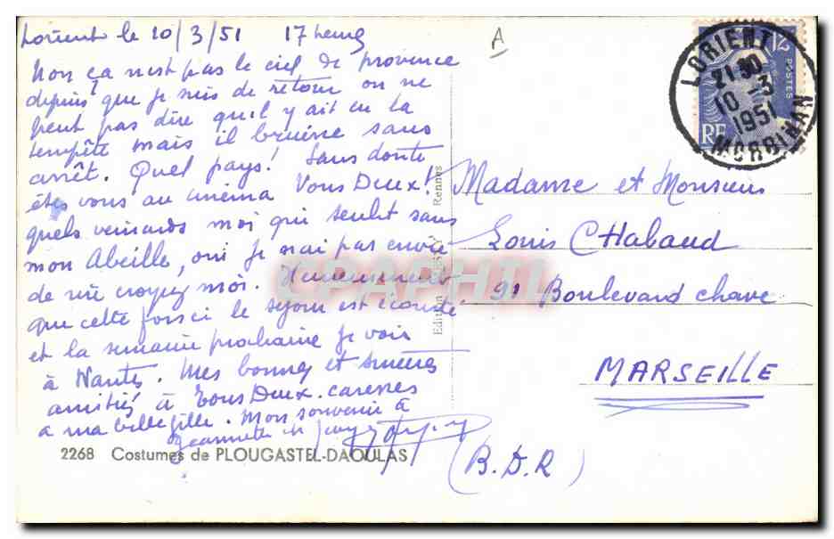 CPA Folklore Costumes de Plougastel Daoulas  — Verso