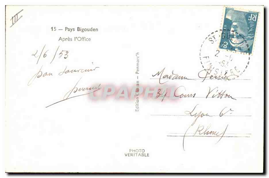 CPM Folklore Pays Bigouden Apres l'office  — Verso