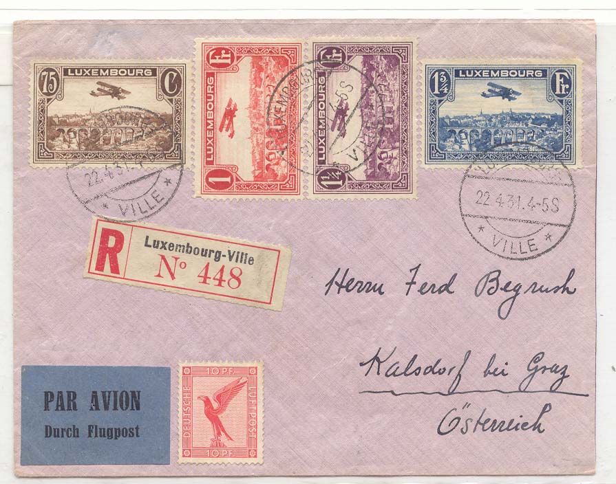 Luxembourg Lettre Vol 1931 pour l'Autriche Airmail to Austria RAre