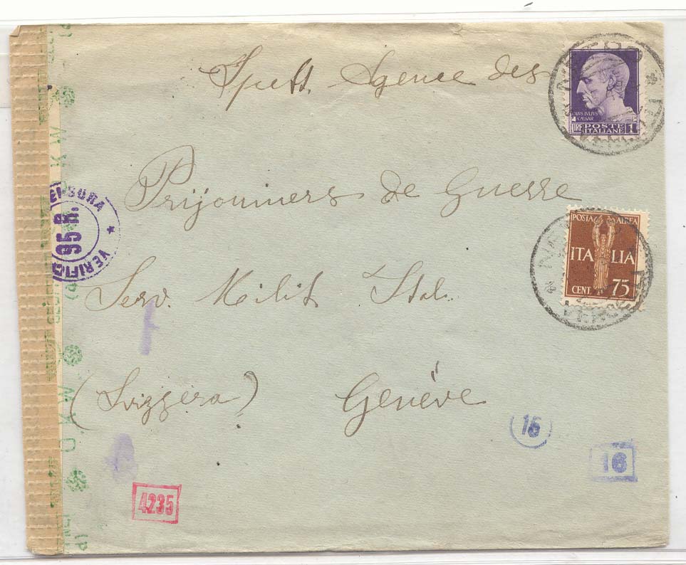 Italie 15 4 1944 Cachet de Censure allemand vert Munich Italy to REd CRoss German censor in green