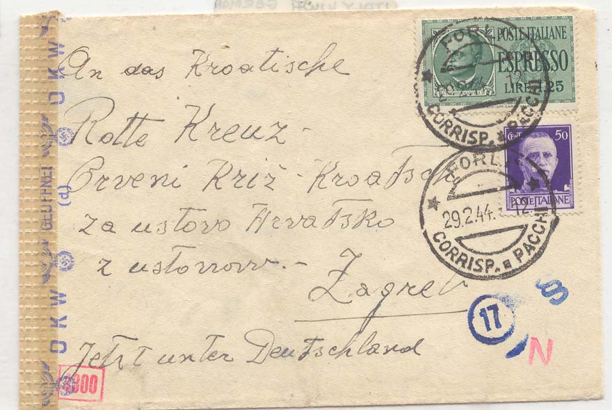 Italie Italy ITalia FORL 29 2 44 cachet de censure (cover with German censor express)