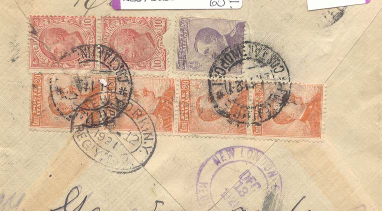Italie Italy ITalia Italian office in Turkey 1921 registered mail to Constantinople 1921