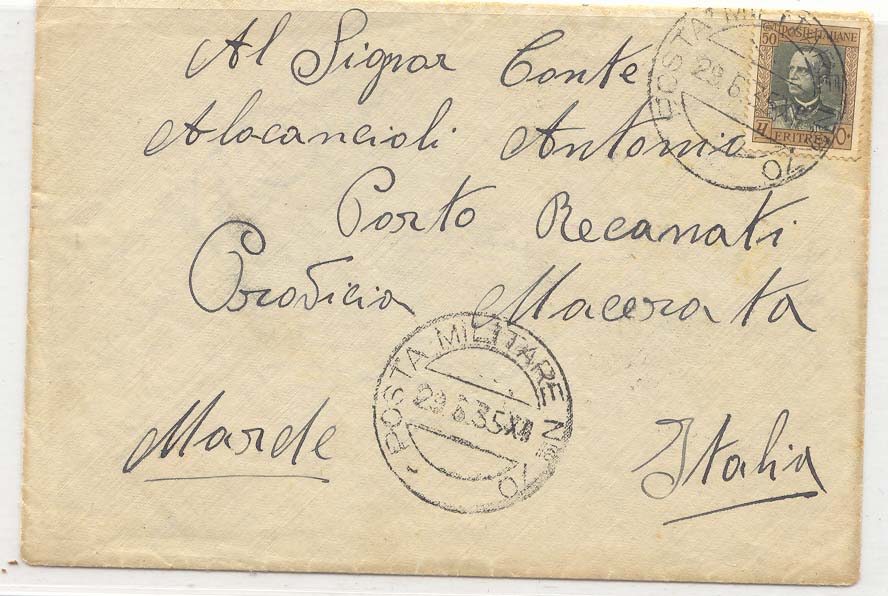 Italie Italy ITalia Eritre Eritrea Eritree Posta Militare 29 5 35 Lettre l italie Military mail from Eritrea to Italy