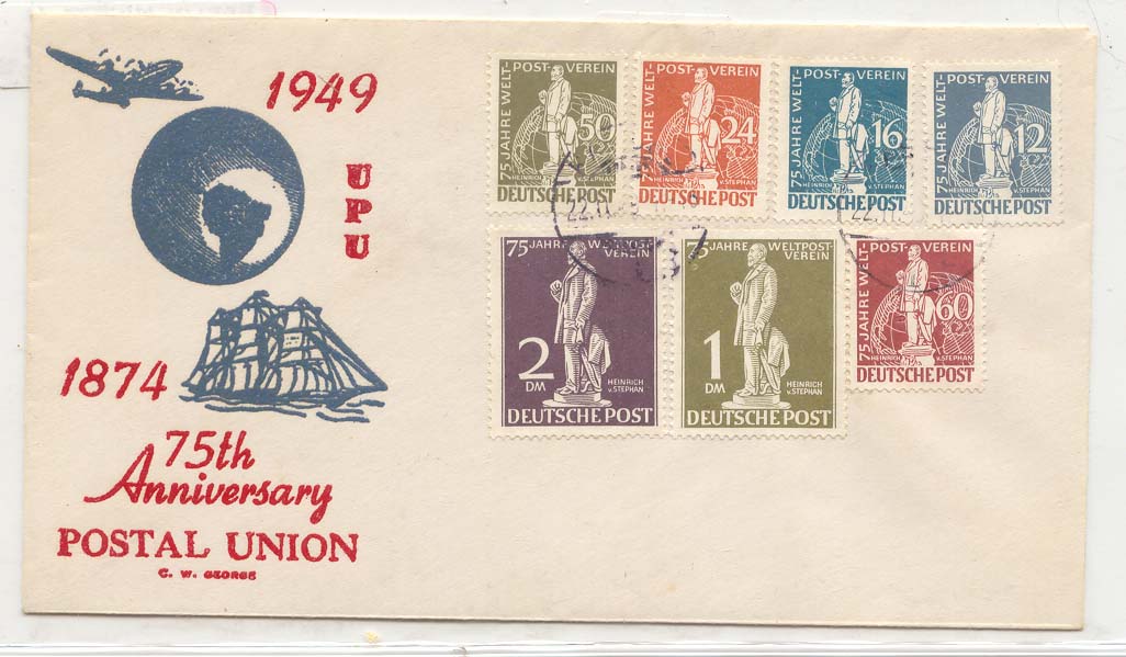 Berlin FDC 1949 UPU stamps First day cover with Yvert #21-27 RARE (Postal union union postale)