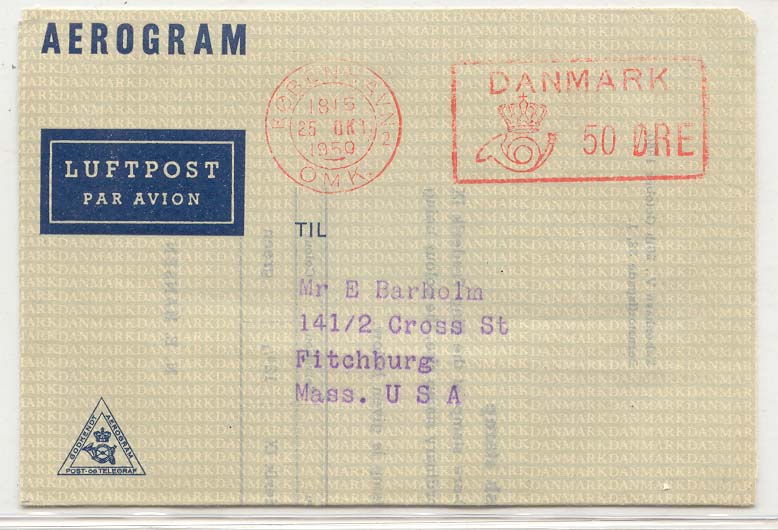 Denmark Kessler 201 OB listed as officials as the meter only applied by PO on official paper 1950