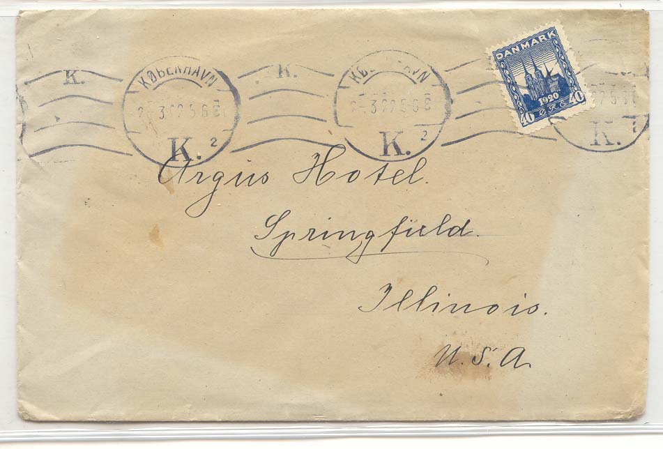 Denmark Facit #198 1922 cover tio US (lettre danemark)