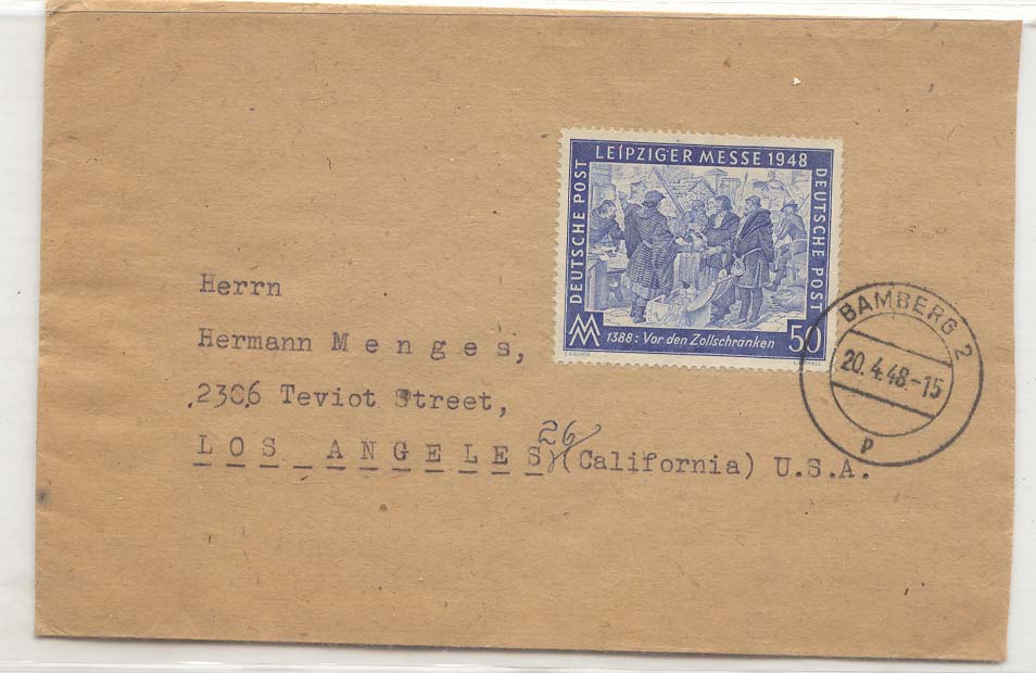 Germany Michel 967 on 1948 cover to US Very fine Bamberg (cover briefe)