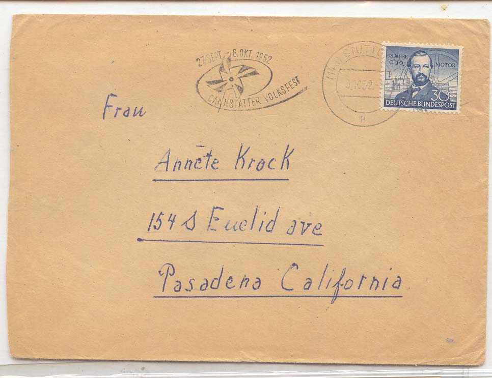 Germany #688 single on cover Very fine cover Scarce 1952 (lettre allemagne Otto Motor automobile)