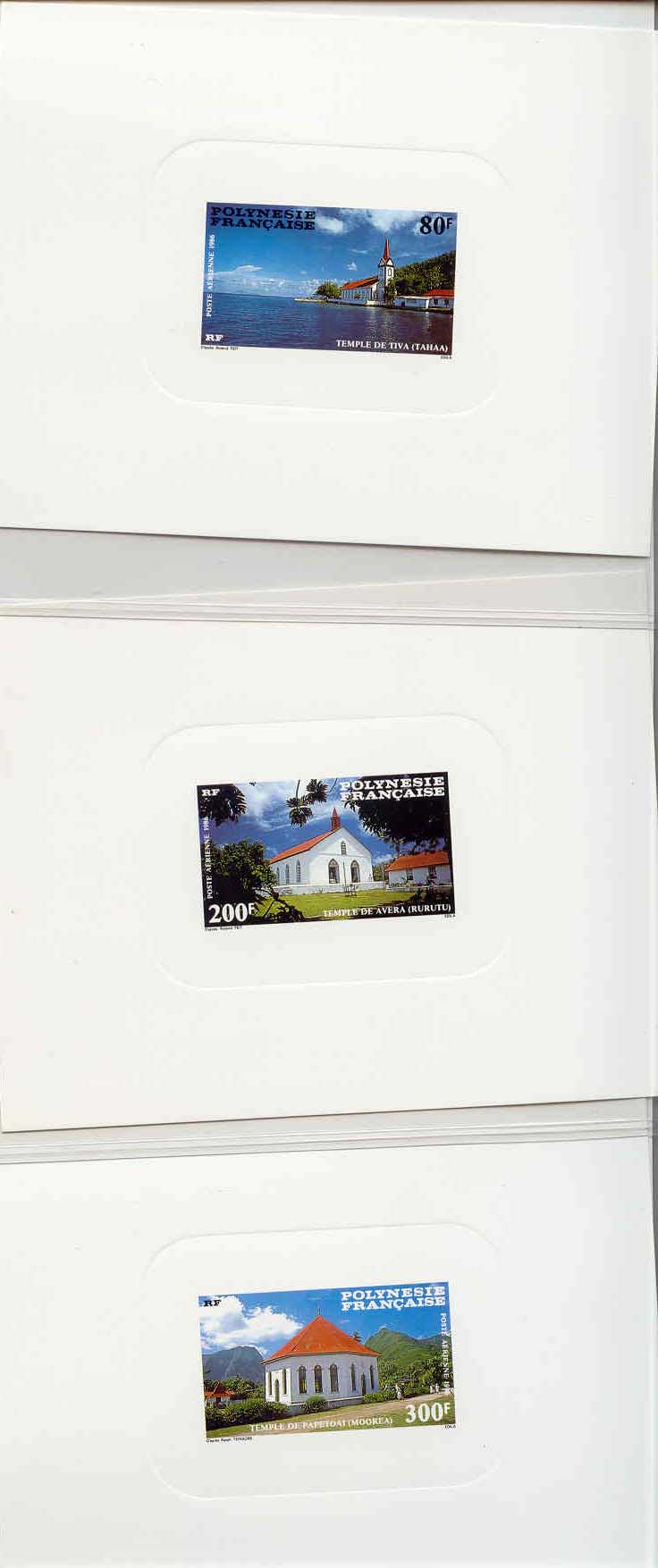Polynesie 3 Epreuves de luxe TEmples (Ceres PA 193-5) SUP ** (religion protestant eglise proof)