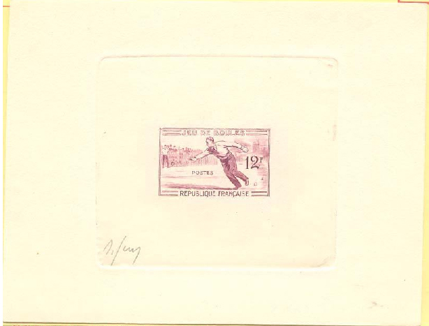 France EPReUVE D´ArTISTE timbre Petanque (yvert 1161) signe par artiste RaRe (boules jeux games tradition