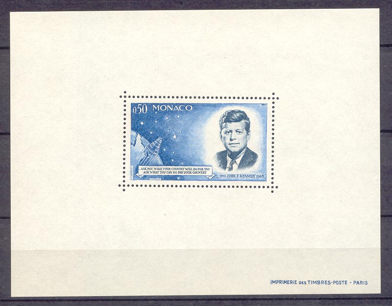 Monaco Bloc gomme John Fitzgerald Kennedy SUP (politique president politics Etats Unis USA)