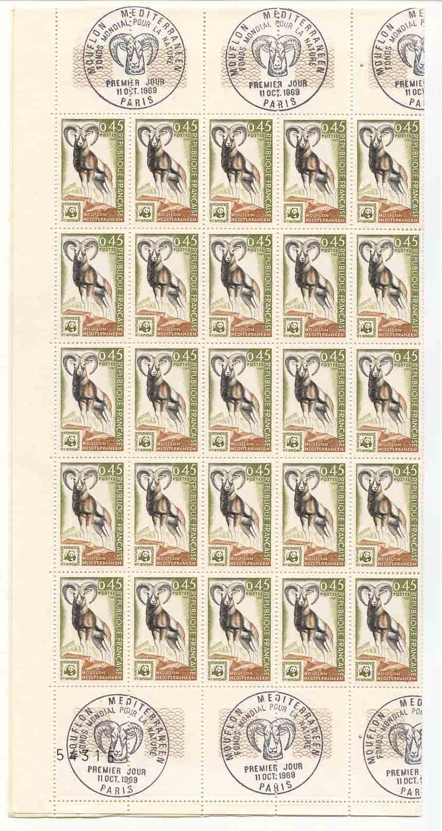 FEuille complete WWF France mouflon (50 timbres) WWF Fonds mondial de la nature