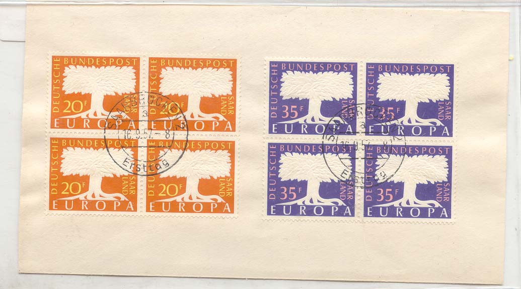 Saar FDC 1er jour Europa en bloc de 4 16 9 57 (Saarland Sarre)