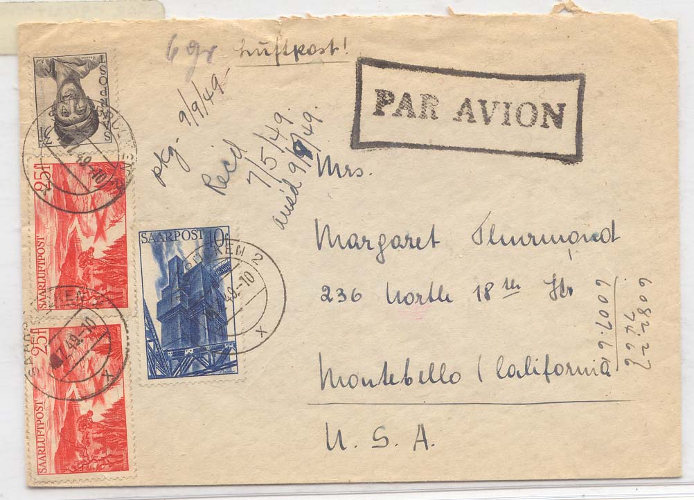 Saar Lettre de 1949 (Saarland Sarre) Cover from 1949