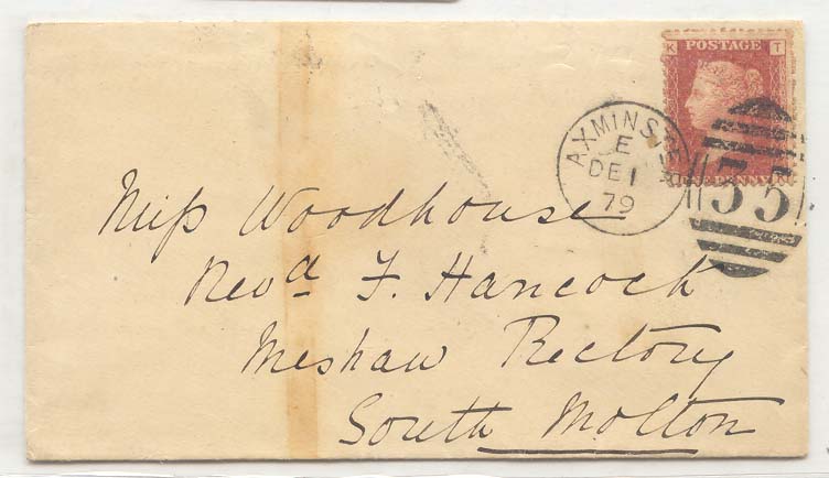 Great Britain SG #43 with plate 214 scarce on cover Axminster DE 1 79 cds