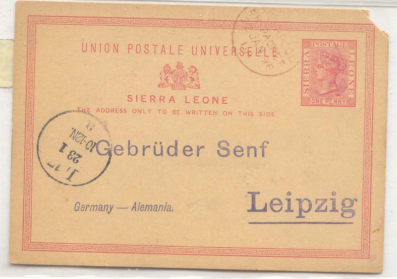 Sierra Leone Stationary 1896 with packet cancel (entier)