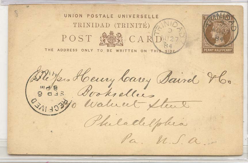 Trinidad & Tobago 1884 H&G4 to the US