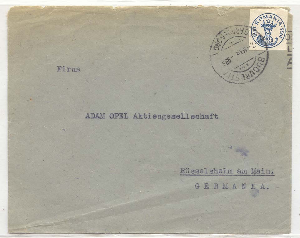 Romania 1933 427 top value used to Germany Scarce & seldom seen (Roumanie)