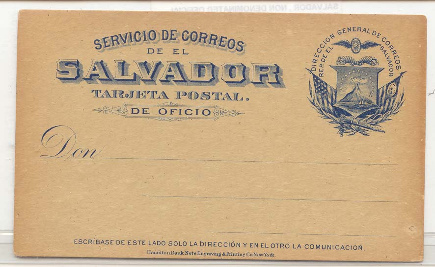 Salvador Non denominated official postcard unlisted in H&G (entier postal stationary)