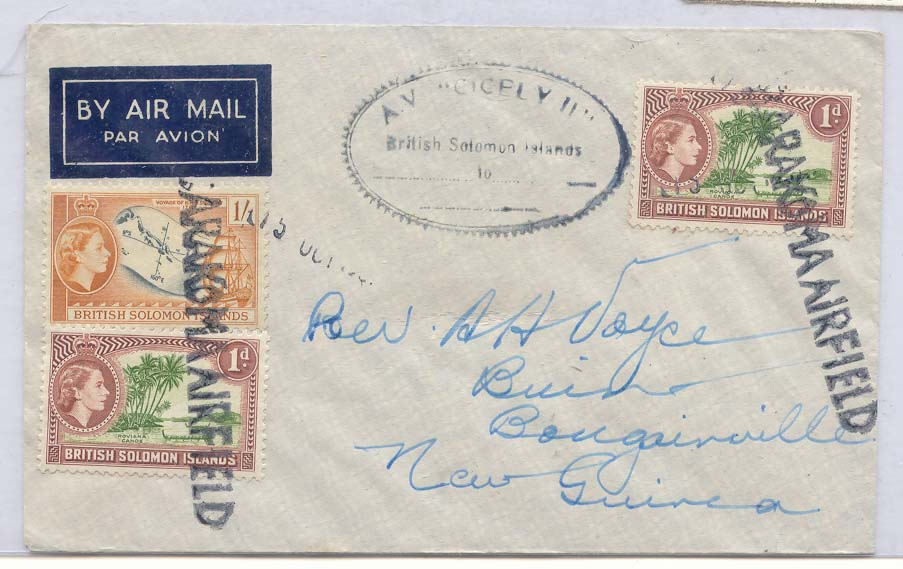 British Solomon Islands Rare Barakoma Airfield cancel to New Guinea (cover lettre)