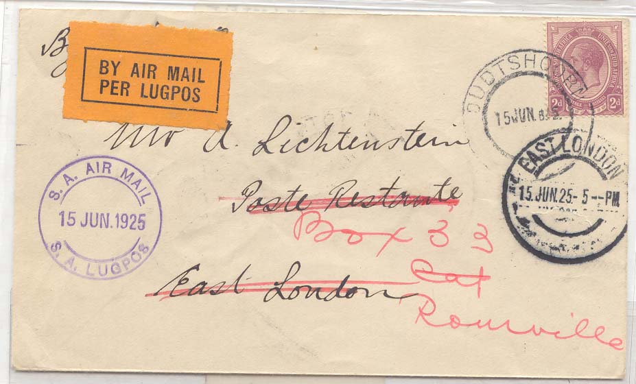 South Africa 1925 First Flight CapeTown Durban Pretoria on stationary Scarce (1er vol entier postal)