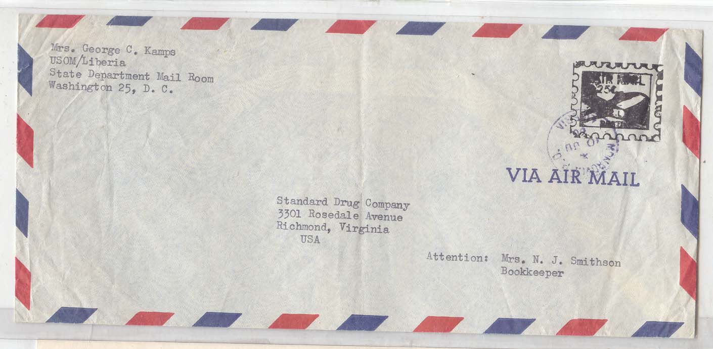 Liberia Air mail stationary 1960 postally used to US (aerogram aerogramme)