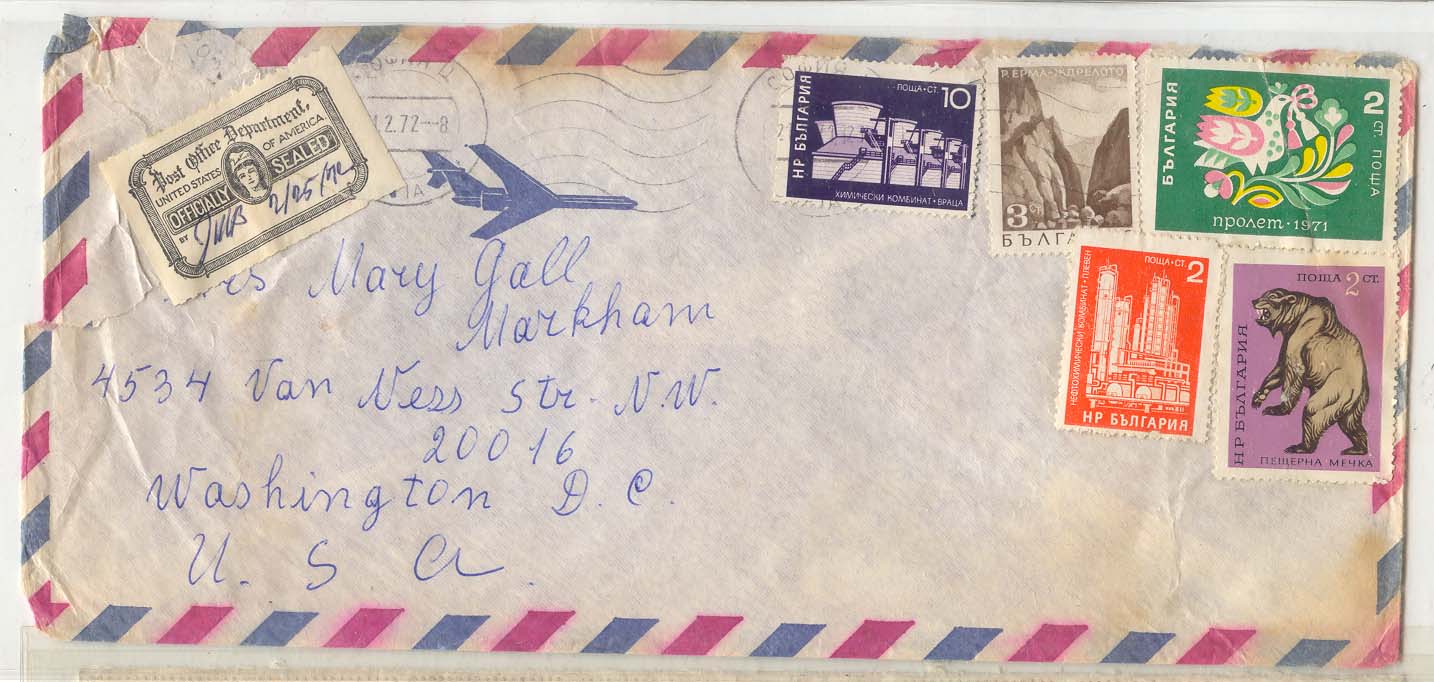 Bulgaria 1972 to US (lettre cover Bulgarie)