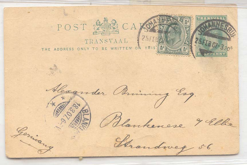 South Africa Transvaal #11 used Johannesburg (afrique du sud entier postal stationary)